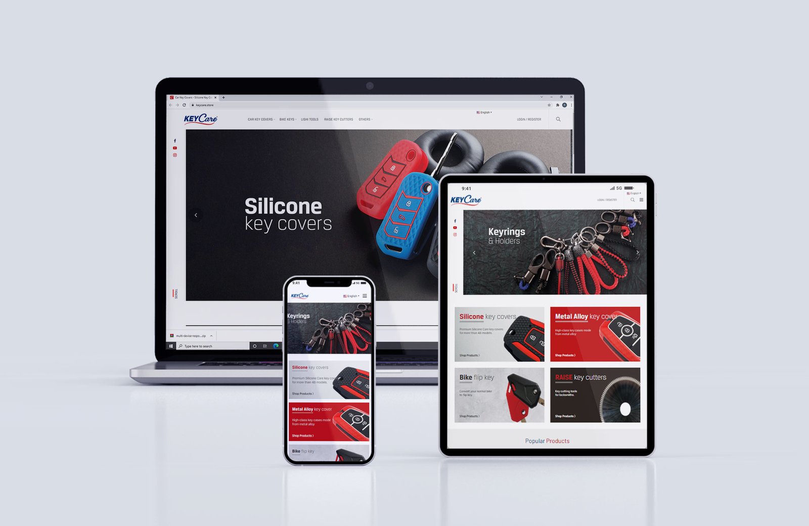 Web design layout for a eCommerce comapny keycare By Zero Designs