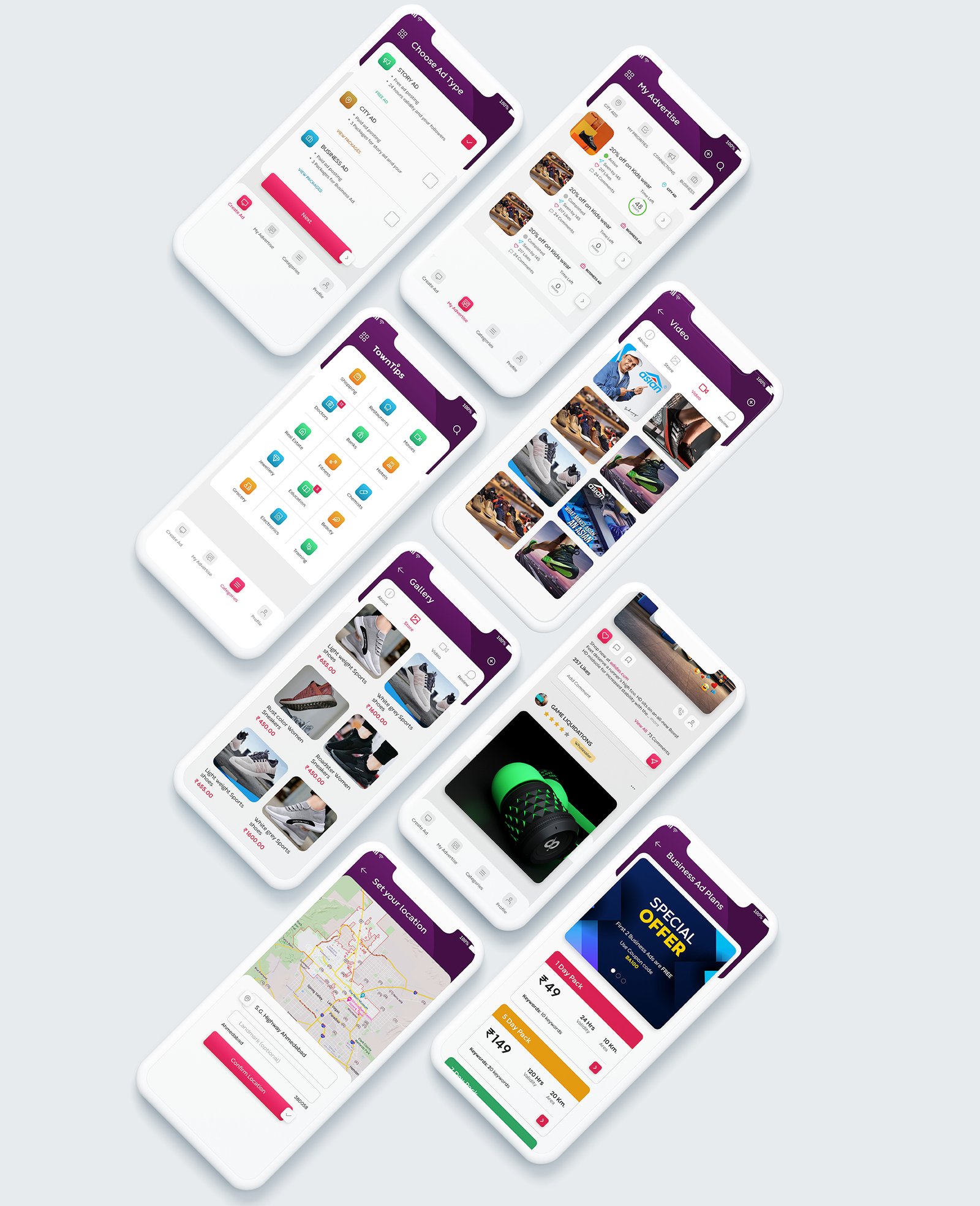 mobile application layout design for corporate company town tips by zero designs