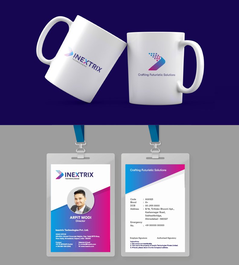 Inextrix Technologies mug and ID card design by Zero Designs