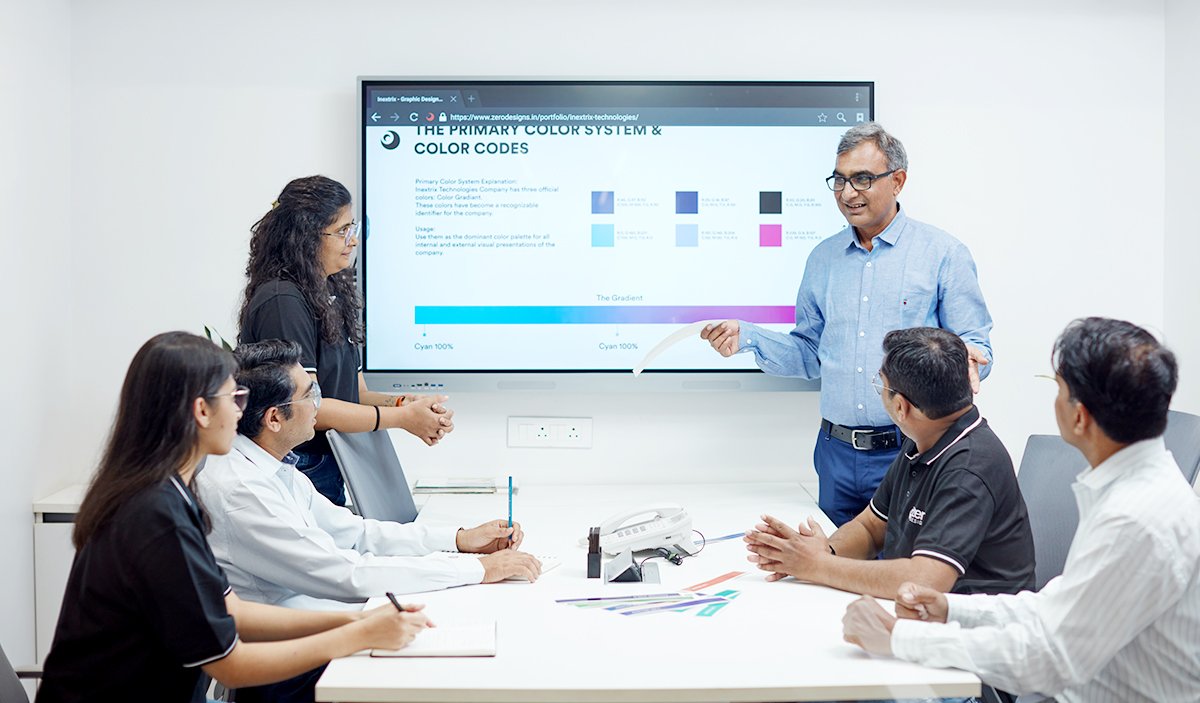 Zero Designs team members interacting in an office space