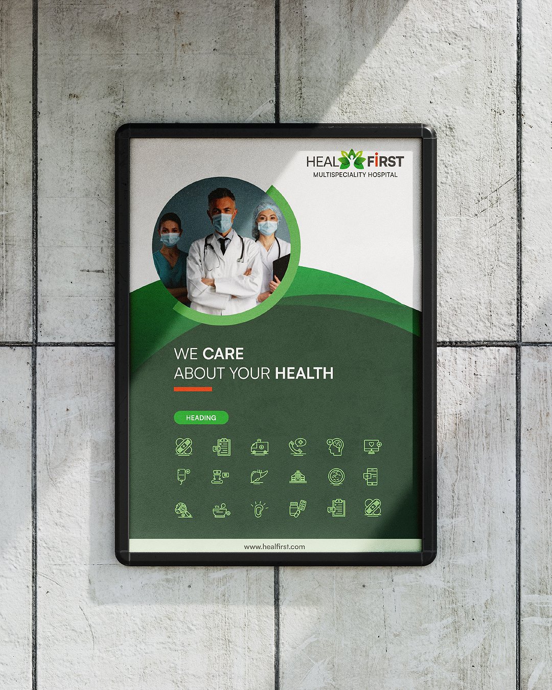 Heal First hospital poster design by Zero Designs.
