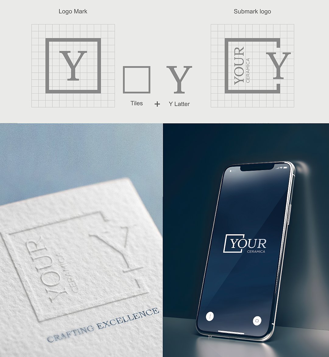 Your Ceramica logo variations and mobile display, designed by Zero Designs.