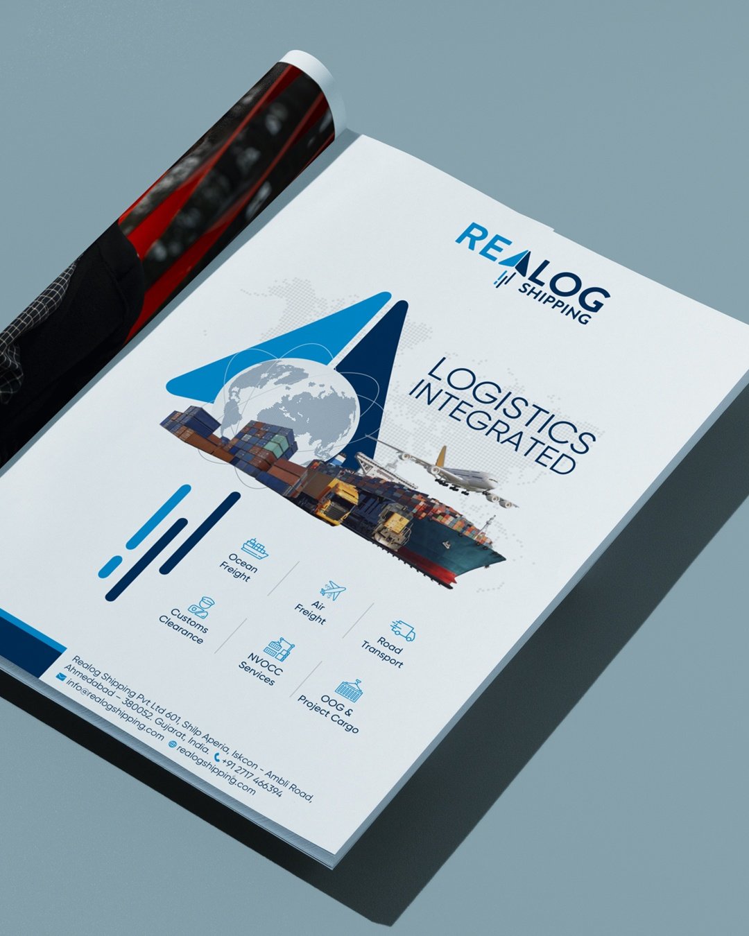 Realog Shipping brochure design by Zero Designs, featuring integrated logistics