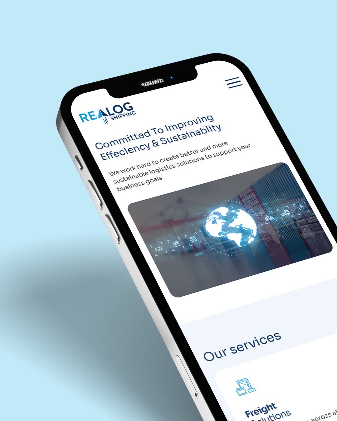 Realog Shipping website design by Zero Designs on a Mobile screen.