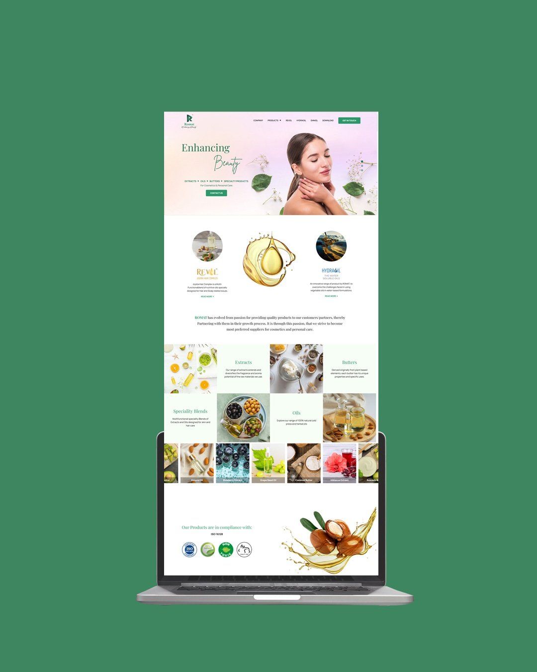 Zero Designs' website portfolio: Romat Beauty product site on a laptop.